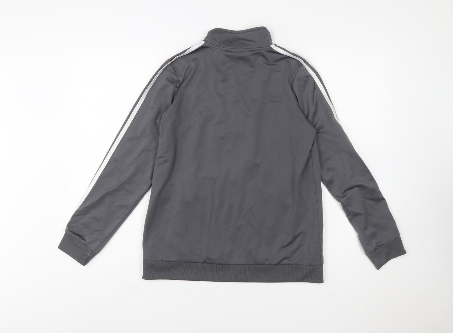 Adidas Boys Grey Full Zip Sweatshirt 14-16 Years Logo Collar Sports Top