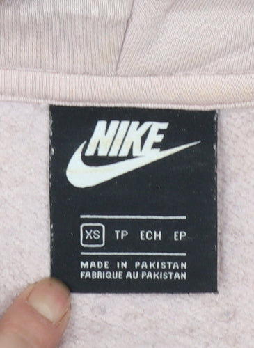 Nike Womens Pink Pullover Hoodie XS Cotton Blend Logo Sweatshirt