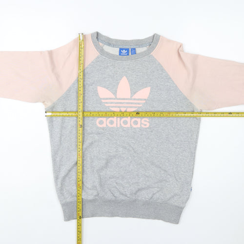 Adidas Women Grey Pink Logo Raglan Sweatshirt Size 12
