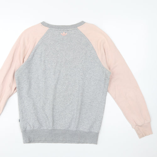 Adidas Women Grey Pink Logo Raglan Sweatshirt Size 12