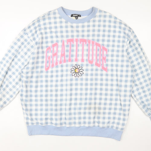 Missguided Women Blue Gingham Gratitude Sweatshirt UK 14