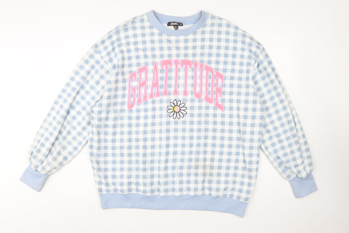 Missguided Women Blue Gingham Gratitude Sweatshirt UK 14