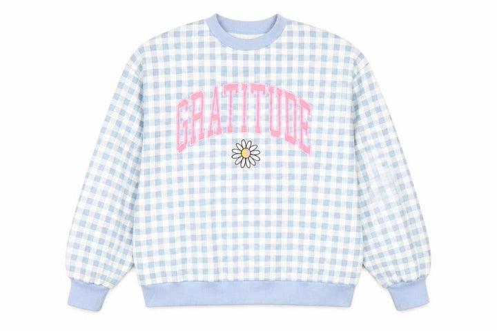 Missguided Women Blue Gingham Gratitude Sweatshirt UK 14
