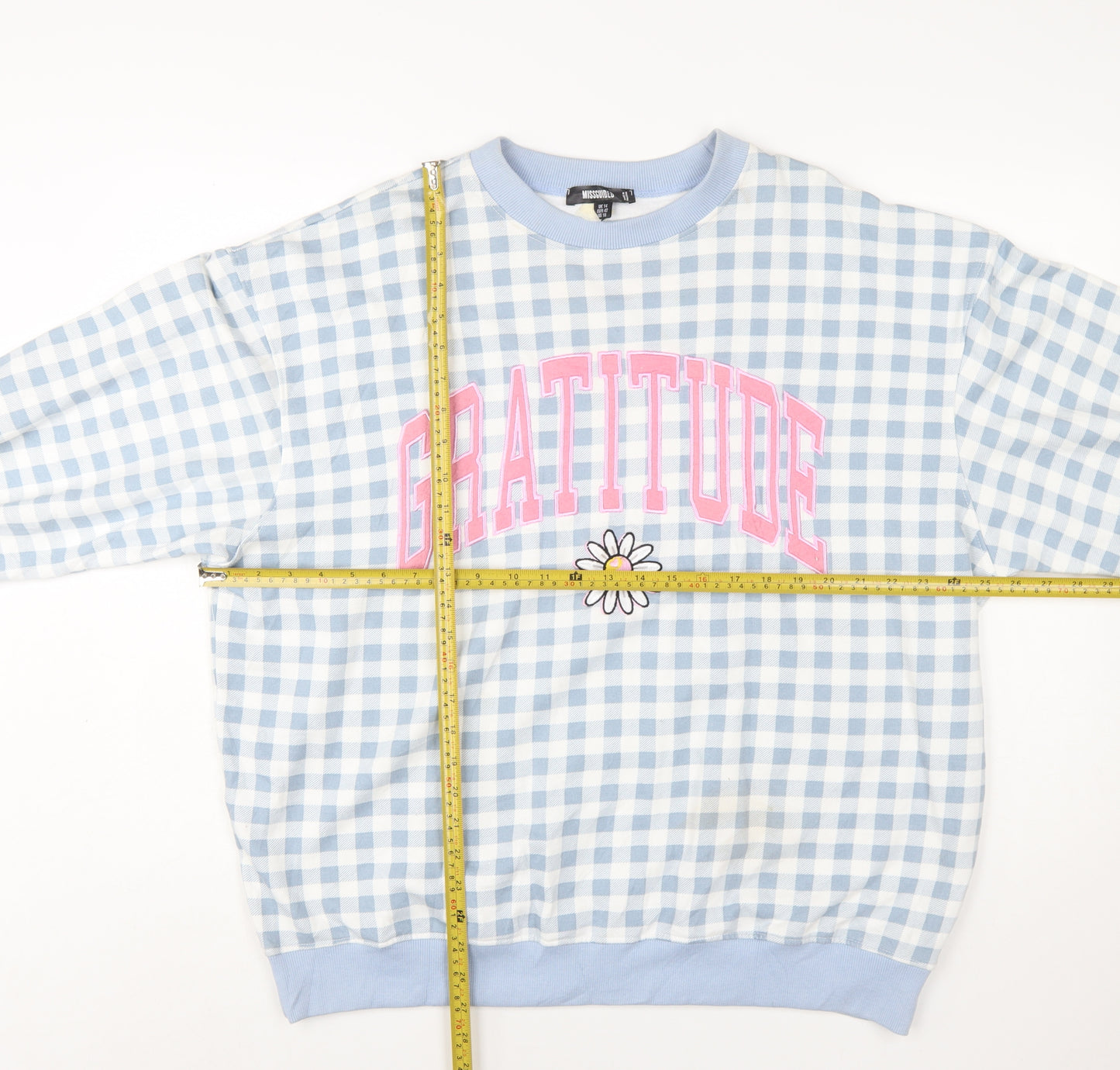 Missguided Women Blue Gingham Gratitude Sweatshirt UK 14
