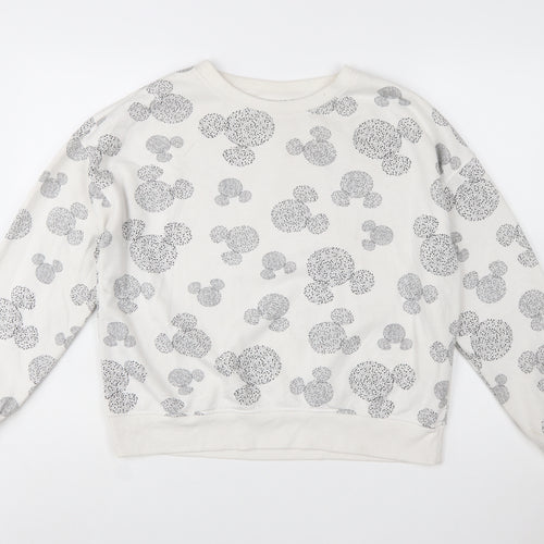 Disney Women’s White Mickey Print Pullover Sweatshirt Size M UK 12/14