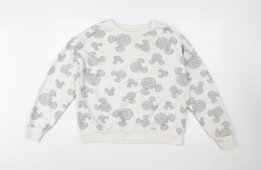 Disney Women’s White Mickey Print Pullover Sweatshirt Size M UK 12/14