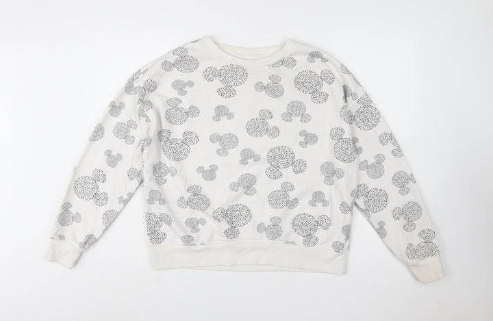 Disney Women’s White Mickey Print Pullover Sweatshirt Size M UK 12/14
