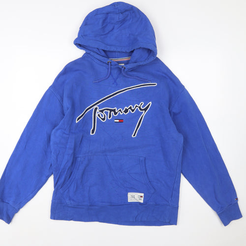 Tommy Jeans Men's Blue Pullover Hoodie M Logo Embroidered