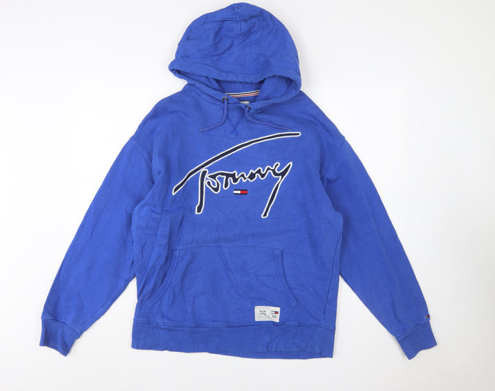 Tommy Jeans Men's Blue Pullover Hoodie M Logo Embroidered