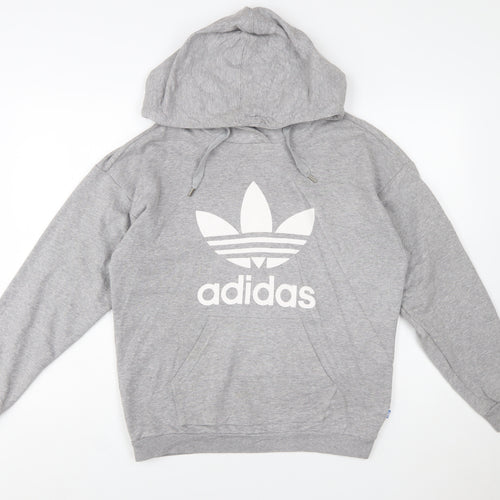 Adidas Women Grey Size 8 Pullover Hoodie Cotton Blend Logo Sweatshirt