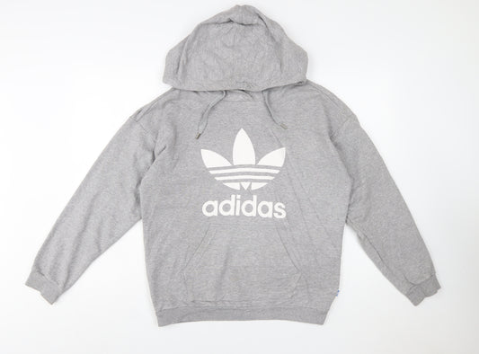 Adidas Women Grey Size 8 Pullover Hoodie Cotton Blend Logo Sweatshirt