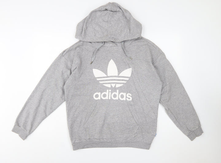 Adidas Women Grey Size 8 Pullover Hoodie Cotton Blend Logo Sweatshirt