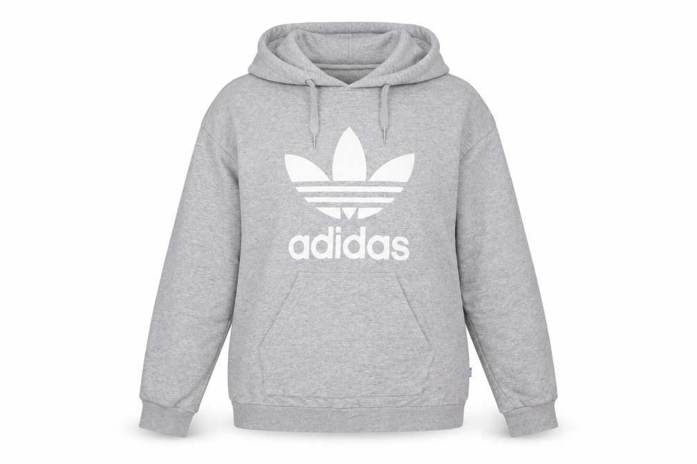 Front view of Adidas Women Grey, size 8, Pullover Hoodie Cotton Blend Logo Sweatshirt