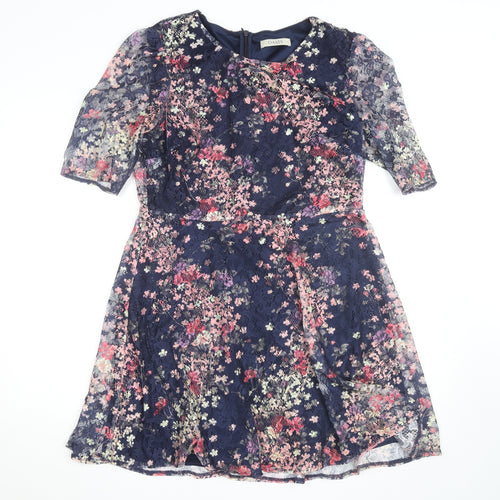 Oasis Women Blue Floral Lace A-Line Knee Length Dress L