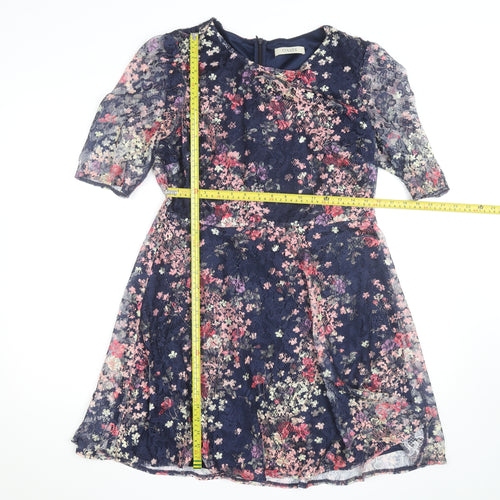 Oasis Women Blue Floral Lace A-Line Knee Length Dress L