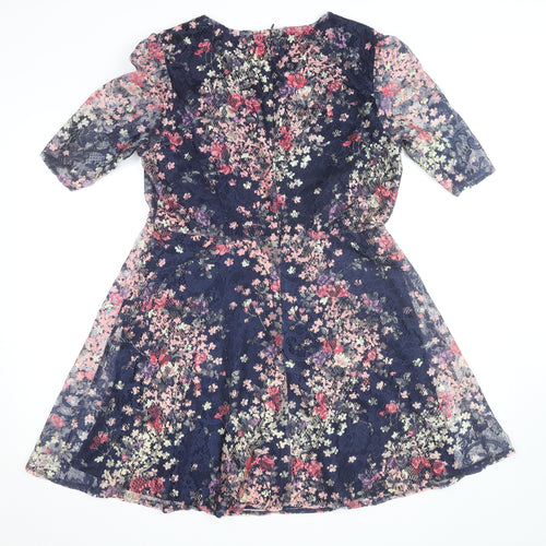 Oasis Women Blue Floral Lace A-Line Knee Length Dress L