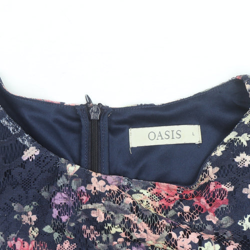 Oasis Women Blue Floral Lace A-Line Knee Length Dress L