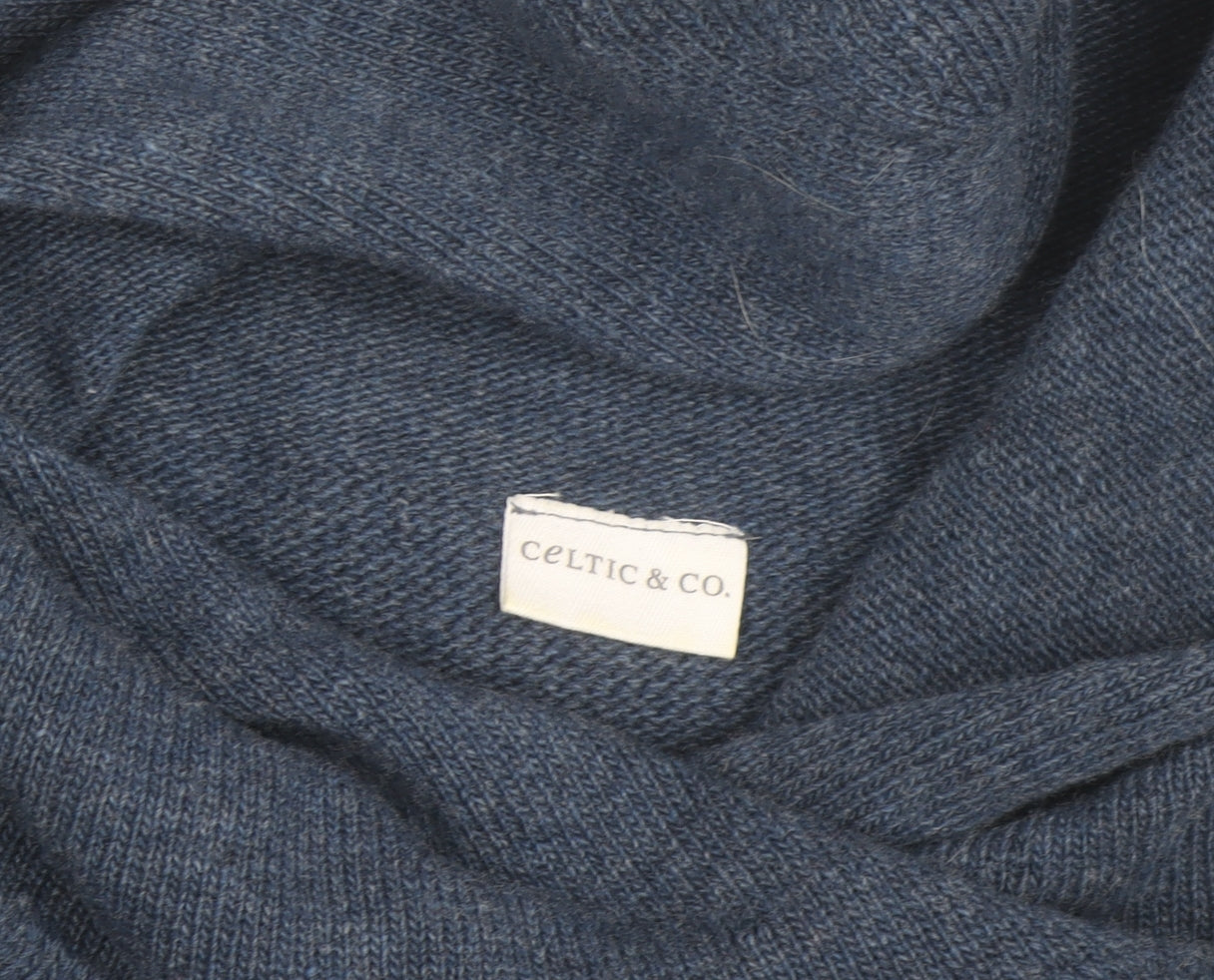 Celtic & Co. Men's Blue Wool Hooded Roll Neck Jumper Size M