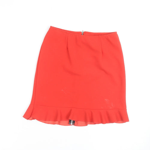 New Look Women's Red Size 8 High Rise Pencil Skirt with Ruffle Hem