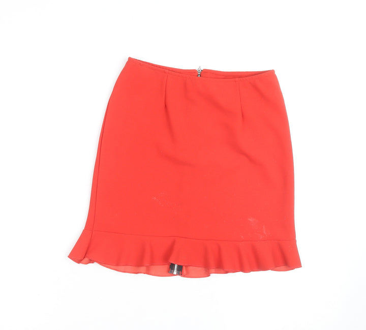 New Look Women's Red Size 8 High Rise Pencil Skirt with Ruffle Hem