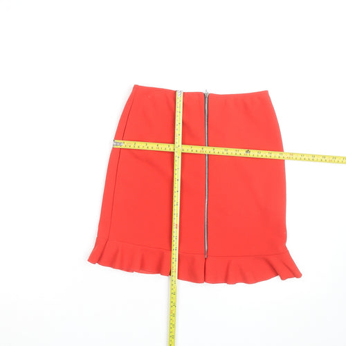 New Look Women's Red Size 8 High Rise Pencil Skirt with Ruffle Hem