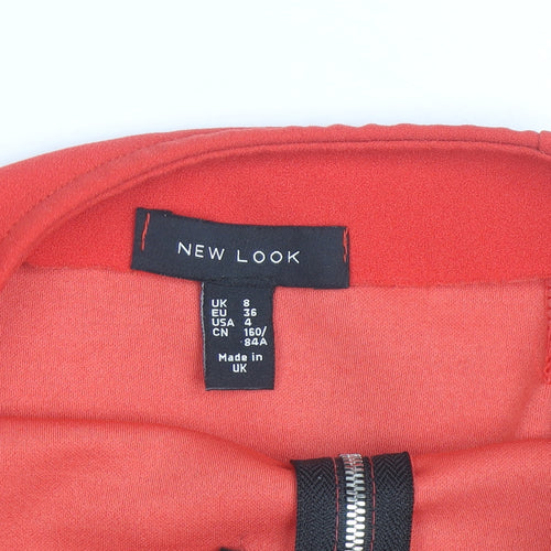 New Look Women's Red Size 8 High Rise Pencil Skirt with Ruffle Hem