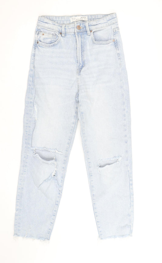 Stradivarius Women’s Light Blue Mom Jeans UK 10 Distressed Denim