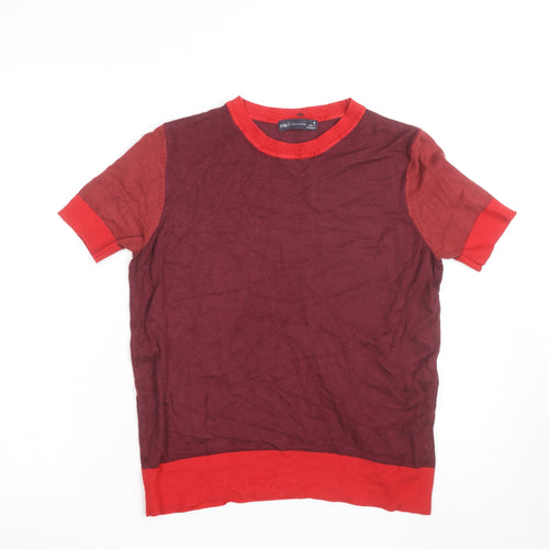 Marks and Spencer Women's Red Colourblock Knit Short Sleeve Top Size 10