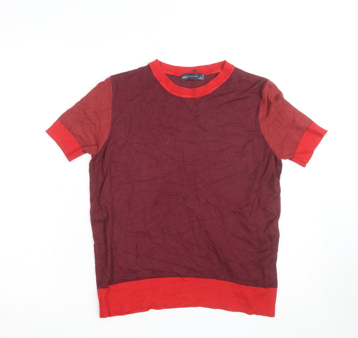 Marks and Spencer Women's Red Colourblock Knit Short Sleeve Top Size 10