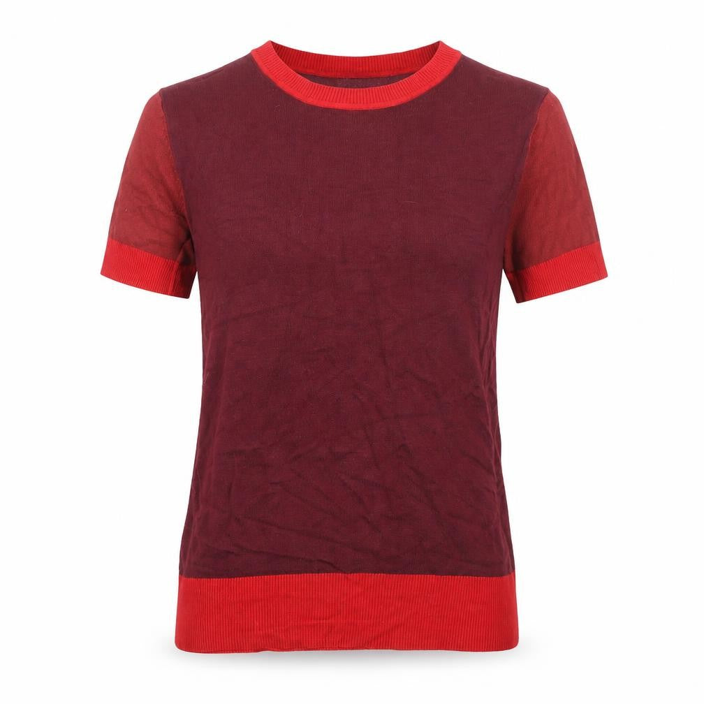 Marks and Spencer Women's Red Colourblock Knit Short Sleeve Top Size 10
