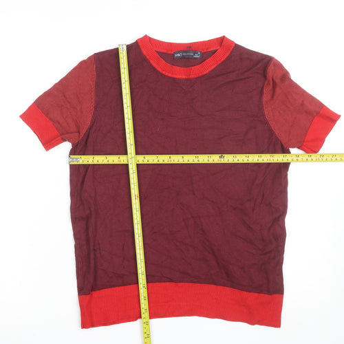 Marks and Spencer Women's Red Colourblock Knit Short Sleeve Top Size 10