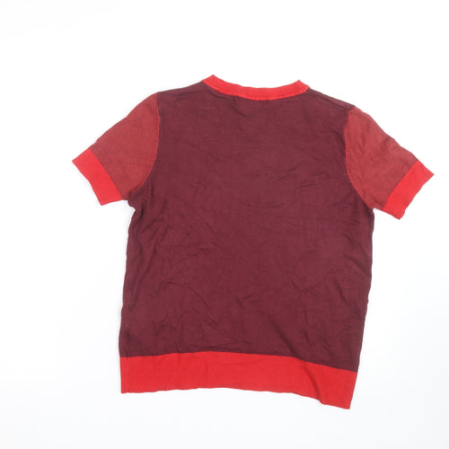 Marks and Spencer Women's Red Colourblock Knit Short Sleeve Top Size 10