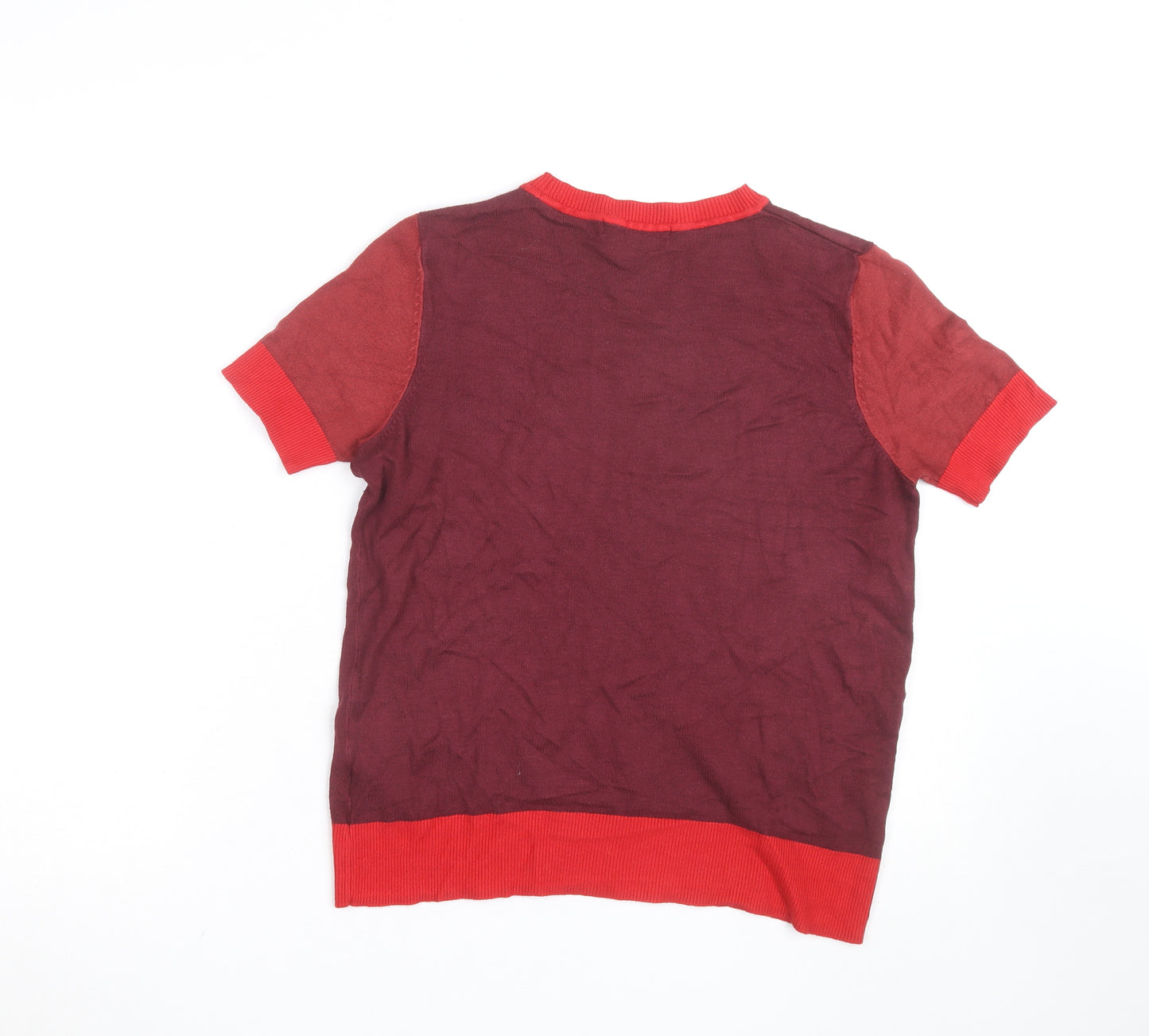 Marks and Spencer Women's Red Colourblock Knit Short Sleeve Top Size 10