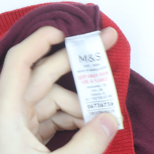 Marks and Spencer Women's Red Colourblock Knit Short Sleeve Top Size 10