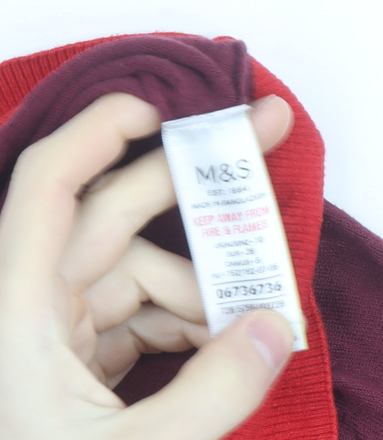 Marks and Spencer Women's Red Colourblock Knit Short Sleeve Top Size 10