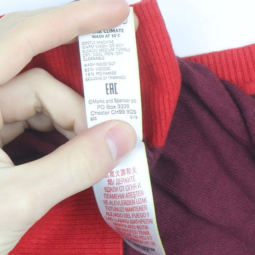 Marks and Spencer Women's Red Colourblock Knit Short Sleeve Top Size 10