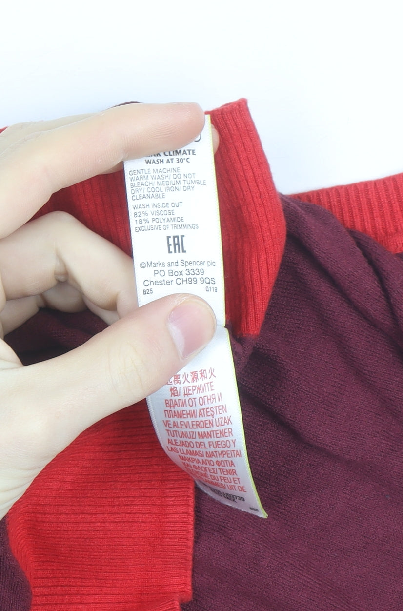 Marks and Spencer Women's Red Colourblock Knit Short Sleeve Top Size 10