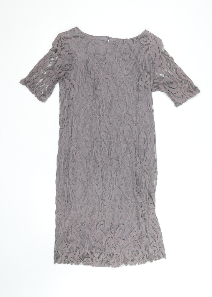 Dunnes Stores Women Grey Lace Sheath Dress Size 14 Formal