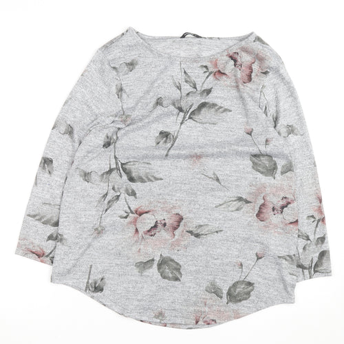 Roman Women’s Grey Floral Jersey 3/4 Sleeve T-Shirt Size 12