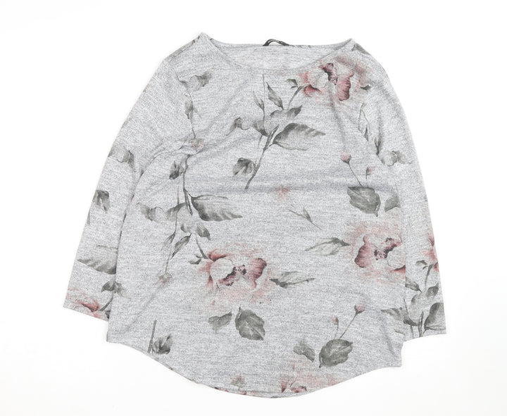 Roman Women’s Grey Floral Jersey 3/4 Sleeve T-Shirt Size 12
