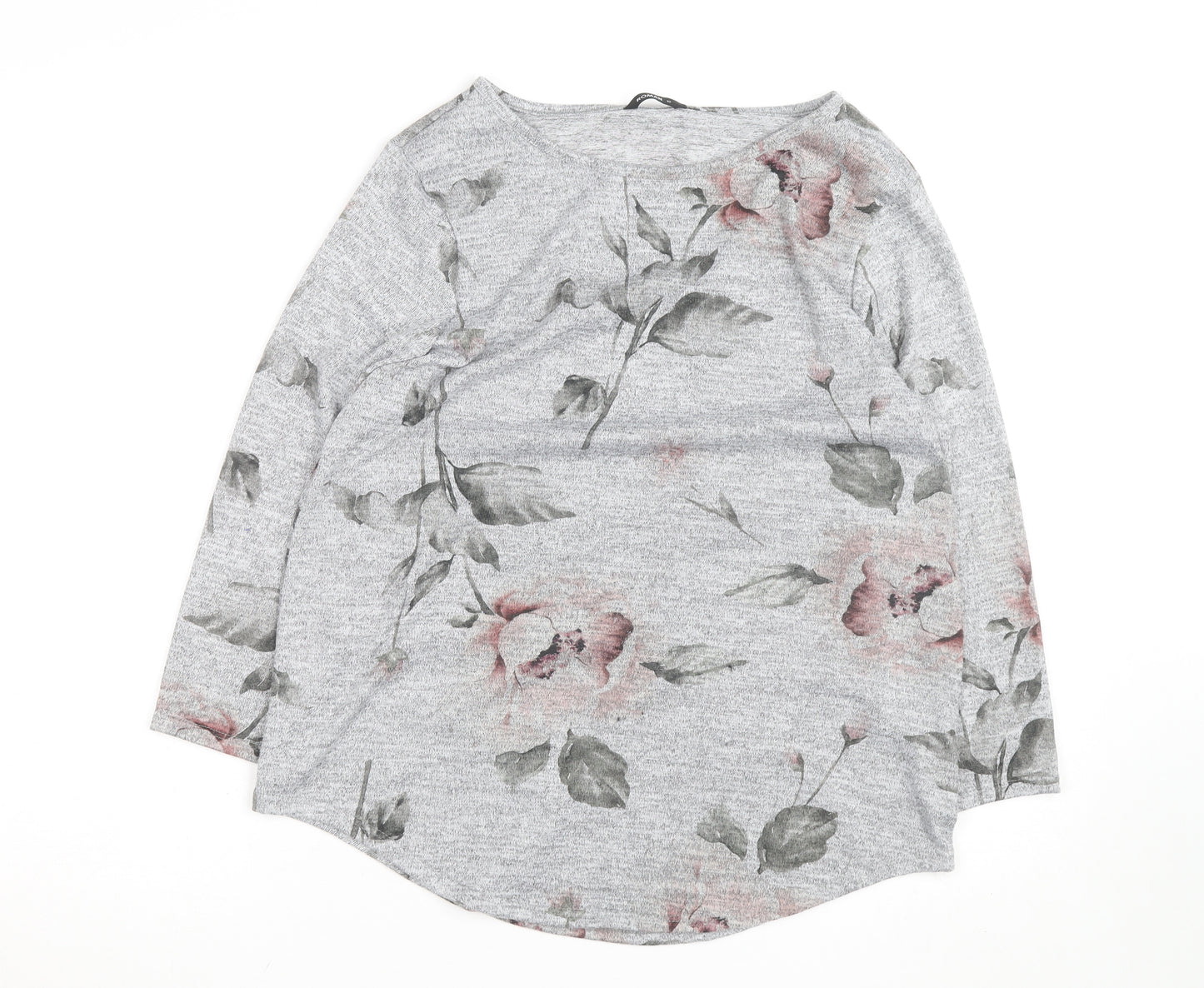 Roman Women’s Grey Floral Jersey 3/4 Sleeve T-Shirt Size 12