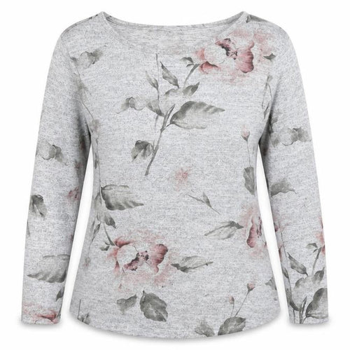 Roman Women’s Grey Floral Jersey 3/4 Sleeve T-Shirt Size 12