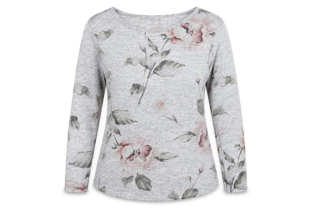 Roman Women’s Grey Floral Jersey 3/4 Sleeve T-Shirt Size 12