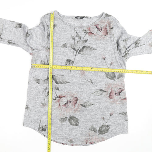 Roman Women’s Grey Floral Jersey 3/4 Sleeve T-Shirt Size 12