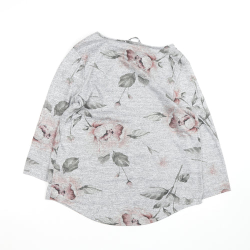 Roman Women’s Grey Floral Jersey 3/4 Sleeve T-Shirt Size 12