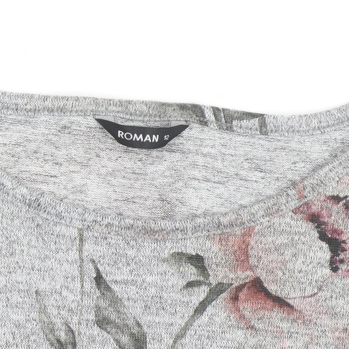 Roman Women’s Grey Floral Jersey 3/4 Sleeve T-Shirt Size 12