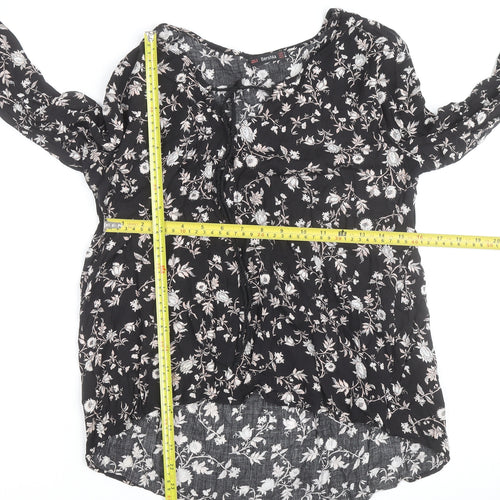Bershka Womens Black Floral Tunic Blouse Size 12 Viscose Long Sleeve