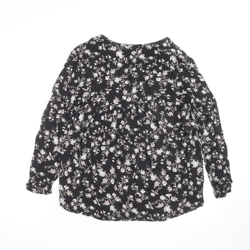 Bershka Womens Black Floral Tunic Blouse Size 12 Viscose Long Sleeve