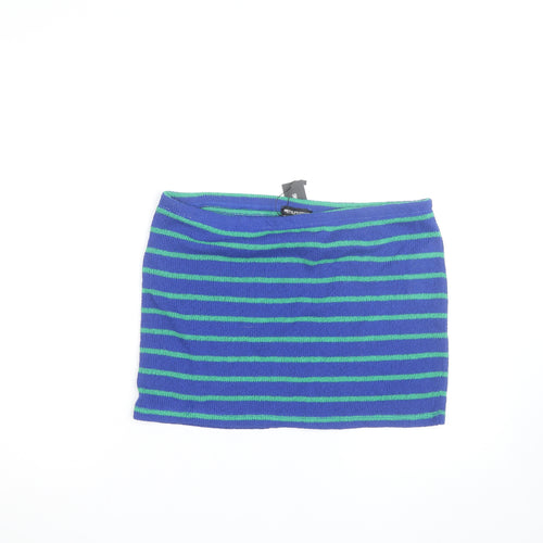 PrettyLittleThing Women Blue Green Striped Mini Knitted Skirt UK 16