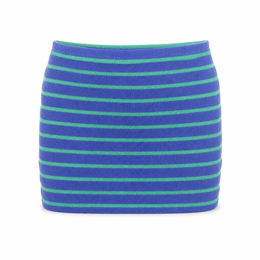Front view of PRETTYLITTLETHING Women Blue Green Striped Mini Knitted Skirt UK 16